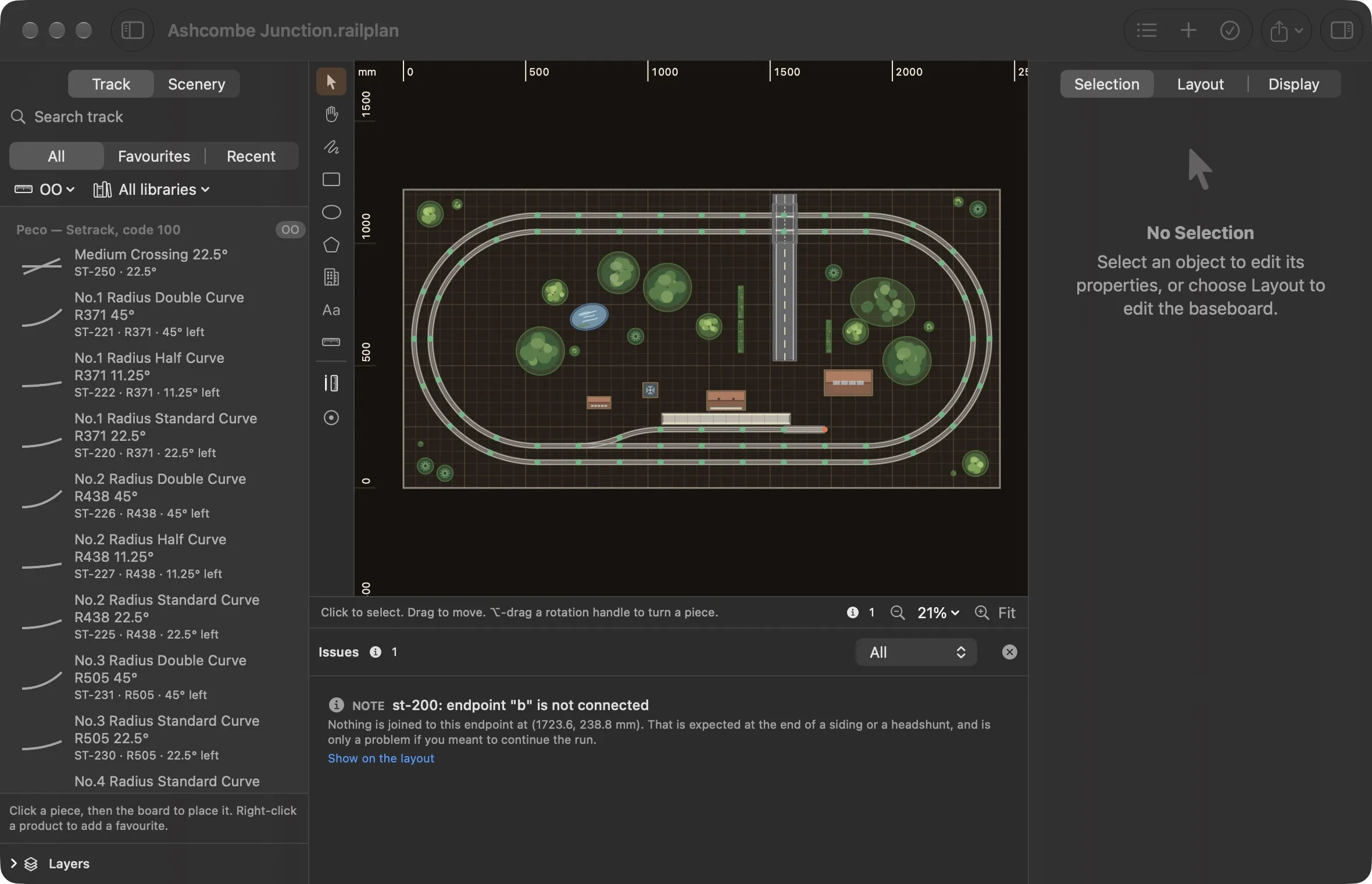 The Gauge Buddy editor in dark appearance, with the issues list open.